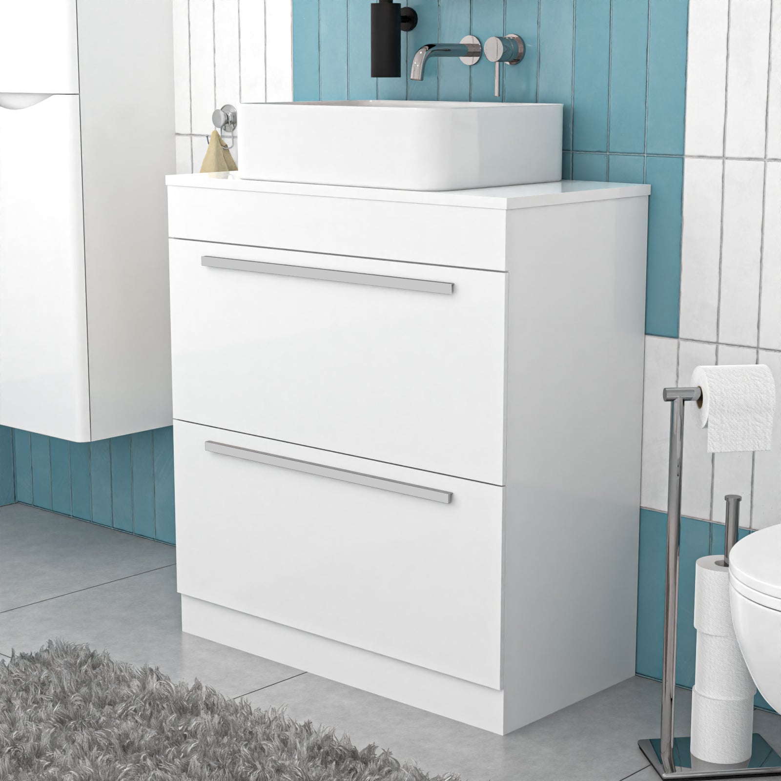 Nanuya White 800mm Vanity Cabinet And Rectangle Counter Top Basin Sink Unit