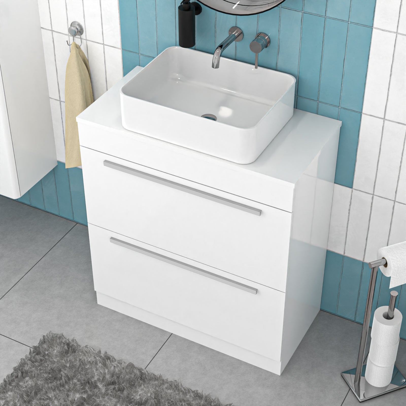 Nanuya White 800mm Vanity Cabinet And Rectangle Counter Top Basin Sink Unit