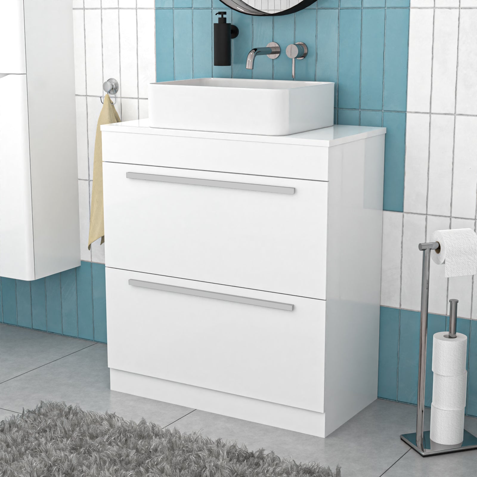 Nanuya White 800mm Vanity Cabinet And Rectangle Counter Top Basin Sink Unit