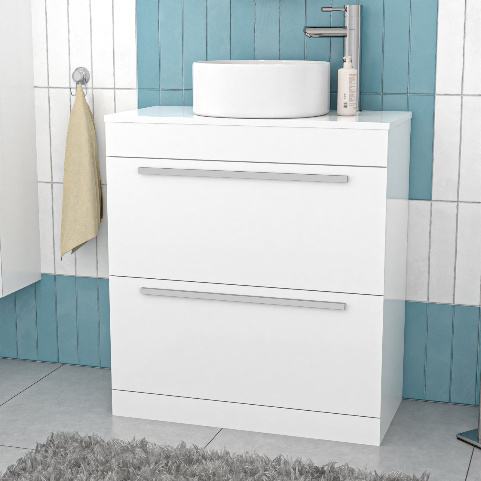 Nanuya White 800mm Vanity Cabinet & Round Counter Top Basin Sink Unit