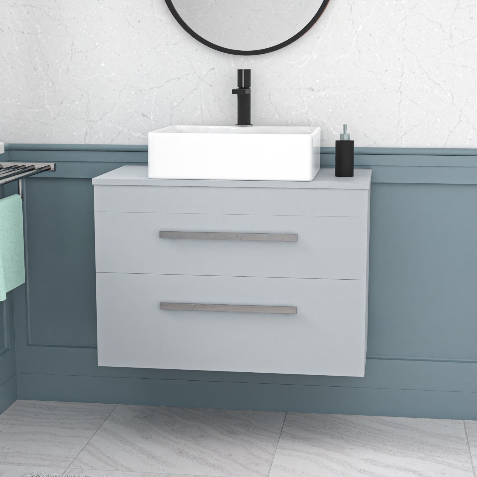 Wall Hung 800mm Matte Grey Vanity With Countertop Basin and Matte Grey Worktop