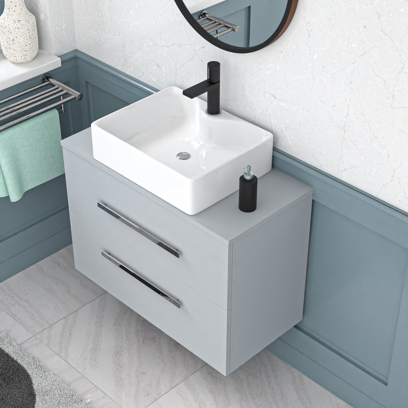 Wall Hung 800mm Matte Grey Vanity With Countertop Basin and Matte Grey Worktop