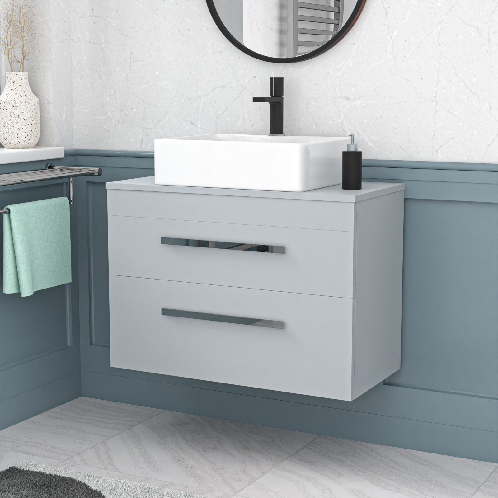 Wall Hung 800mm Matte Grey Vanity With Countertop Basin and Matte Grey Worktop