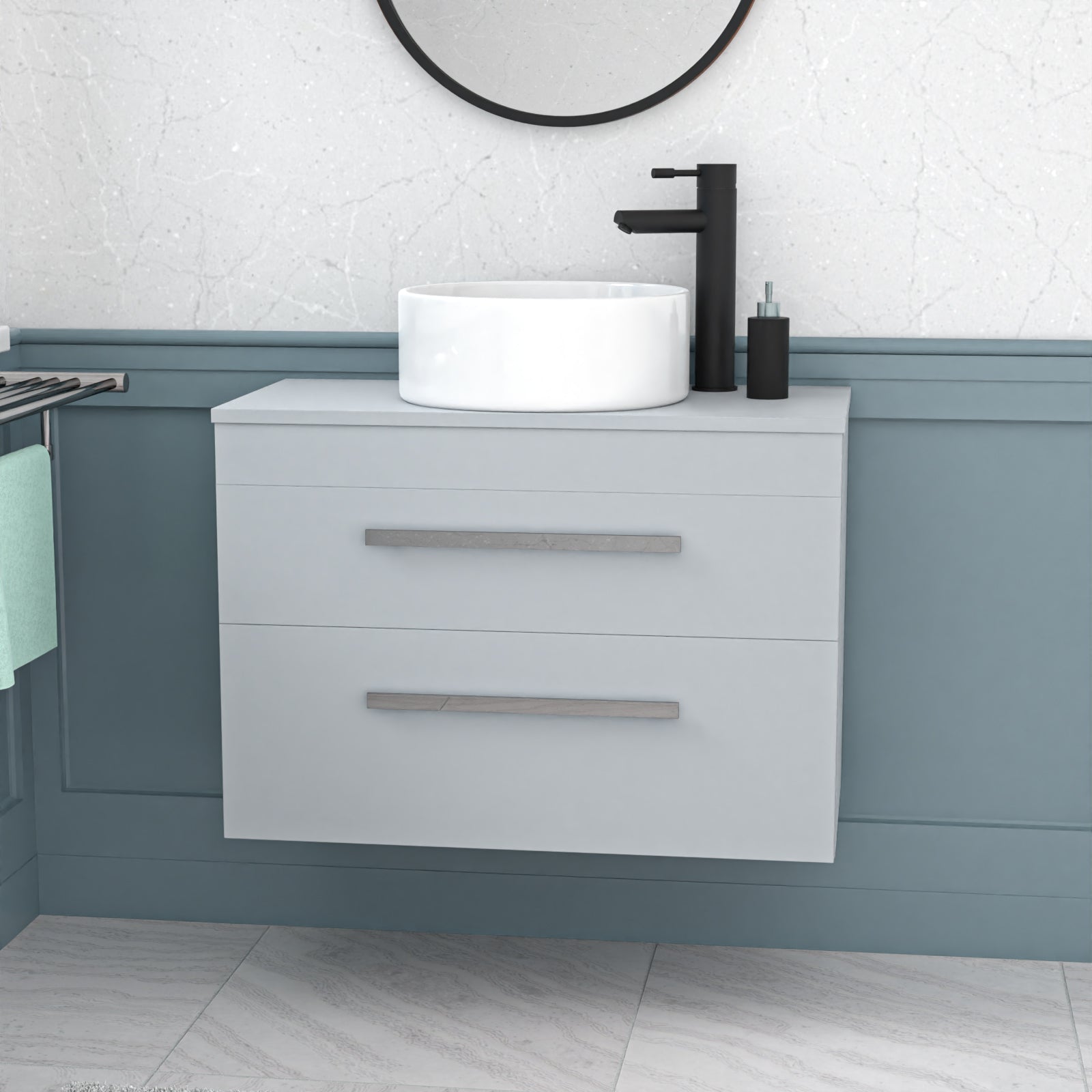 Wall Hung 800mm Matte Grey Drawers Cabinet With Basin and Worktop