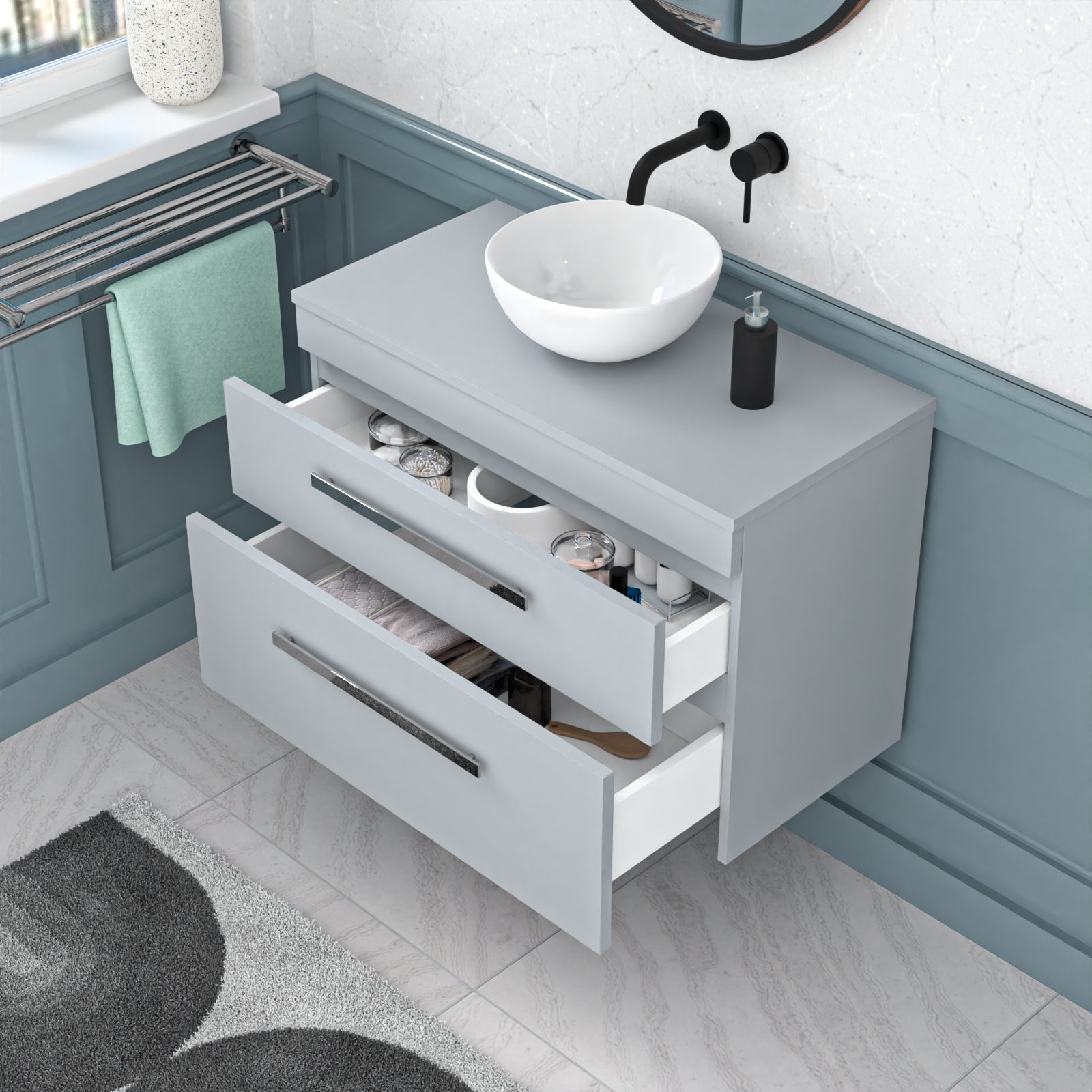 Wall Hung 800mm Matte Grey Vanity With Basin and Matte Grey Worktop