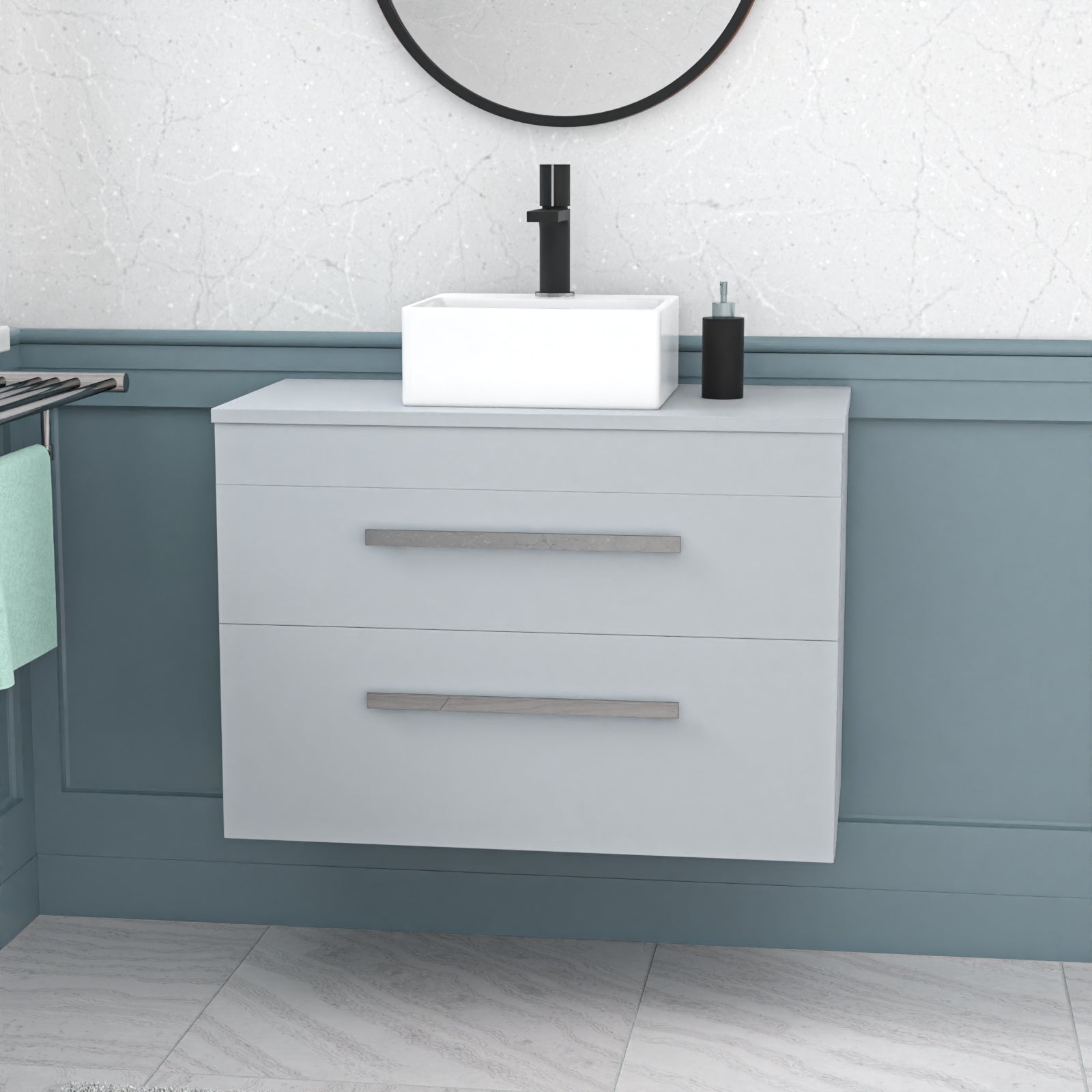 Wall Hung 800mm Matte Grey Cabinet With Basin and Matte Grey Worktop