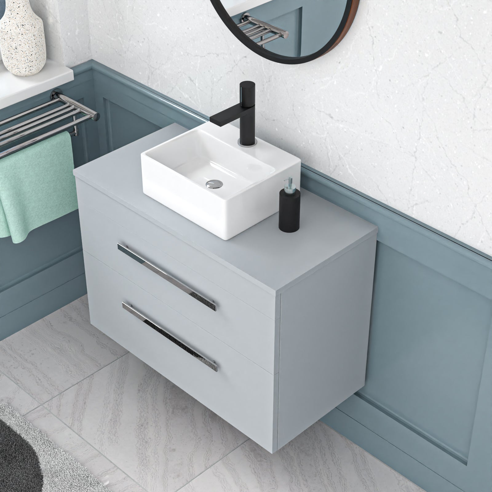 Wall Hung 800mm Matte Grey Cabinet With Basin and Matte Grey Worktop