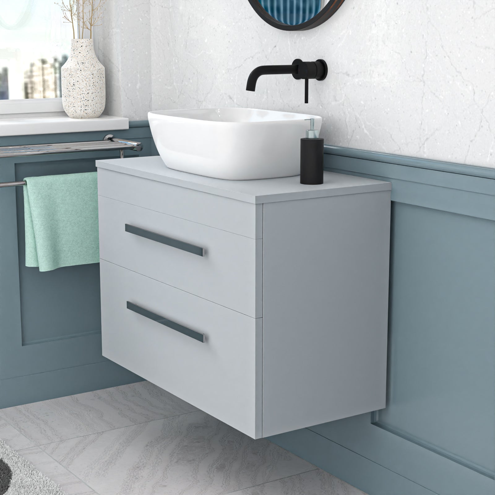 Wall Hung 800mm Matte Grey Drawers Vanity With Basin and Worktop