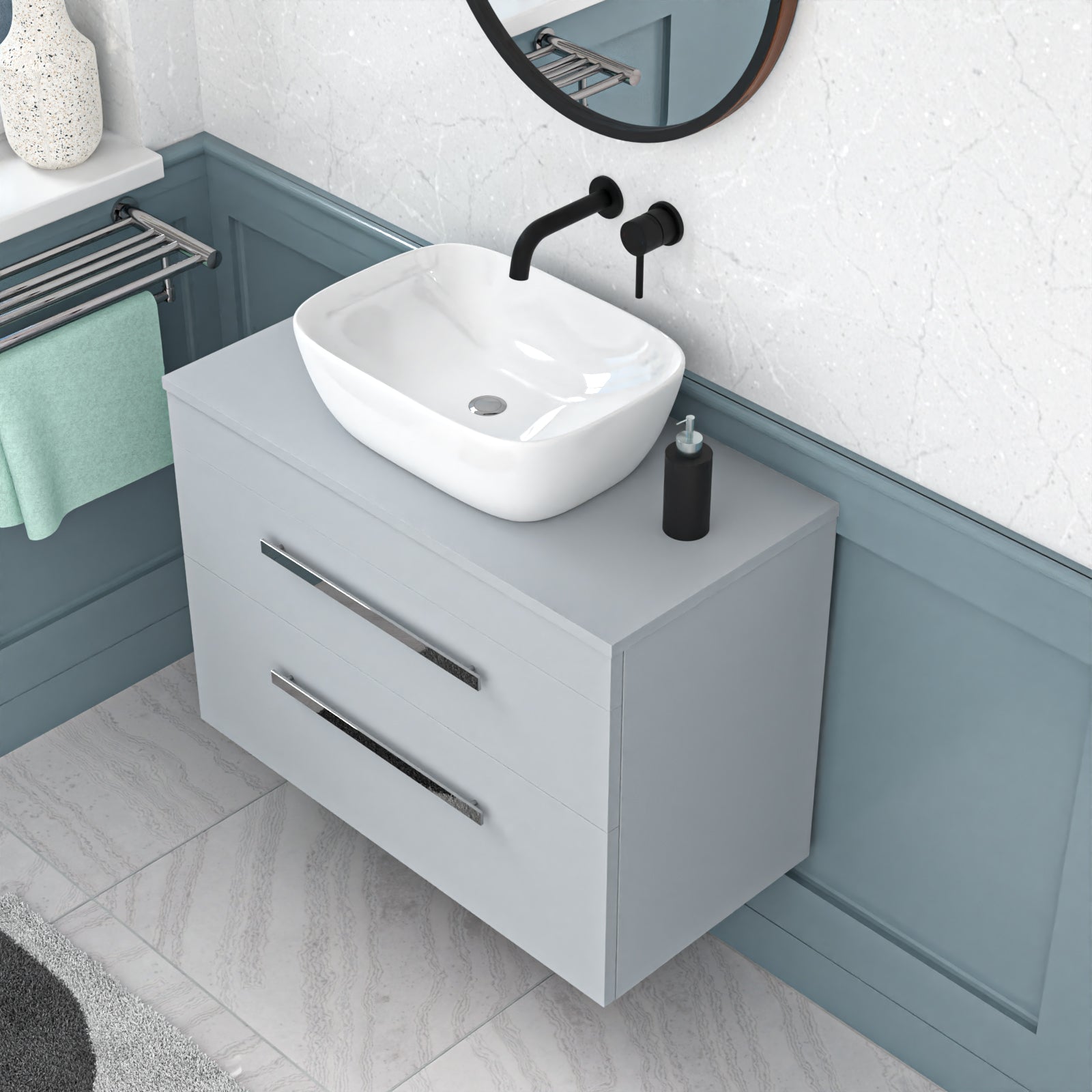 Wall Hung 800mm Matte Grey Drawers Vanity With Basin and Worktop