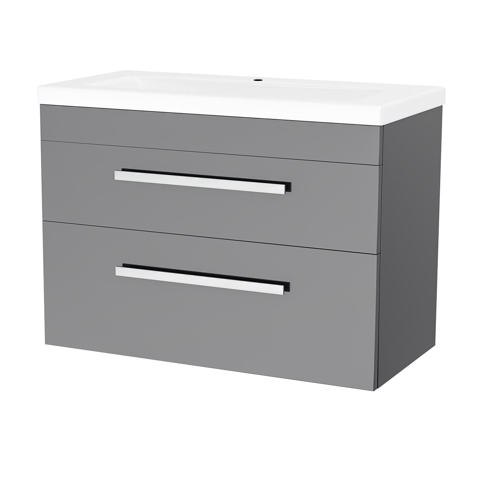 Nanuya Wall Hung Cabinet 2 Drawer 800mm Vanity Unit Steel Grey with Ceramic Sink Basin