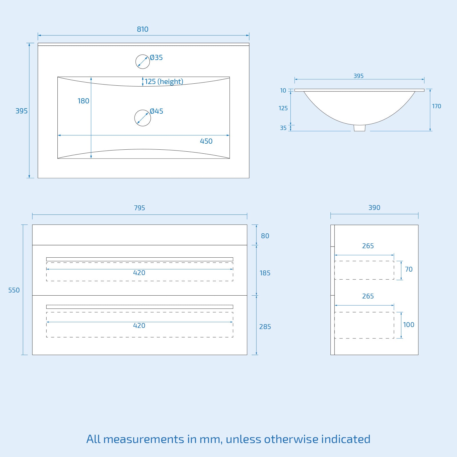 Nanuya 800mm Grey Wall Hung 2 Drawers Slim Basin Vanity Unit