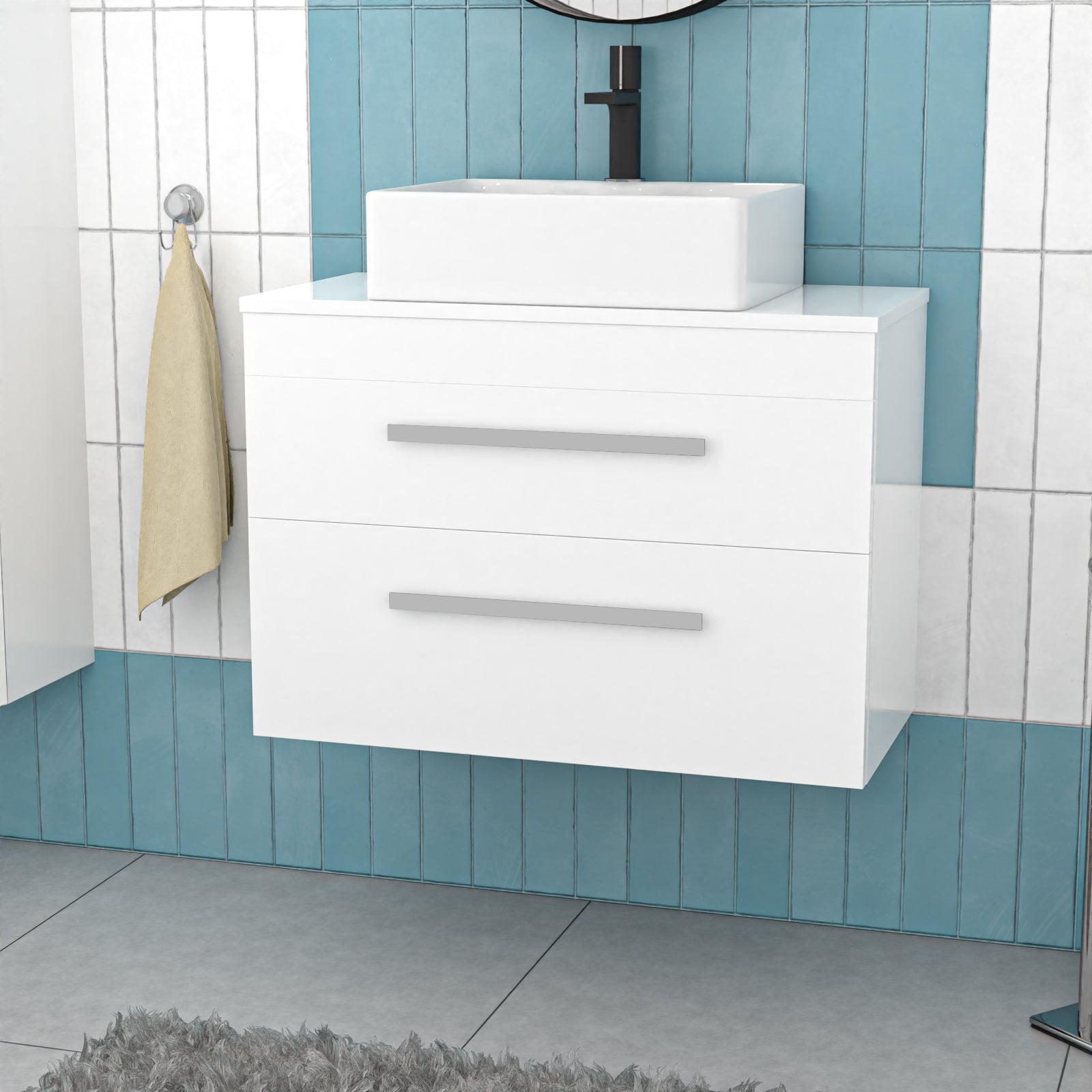 800mm Wall Hung Cabinet with Countertop Basin and Worktop