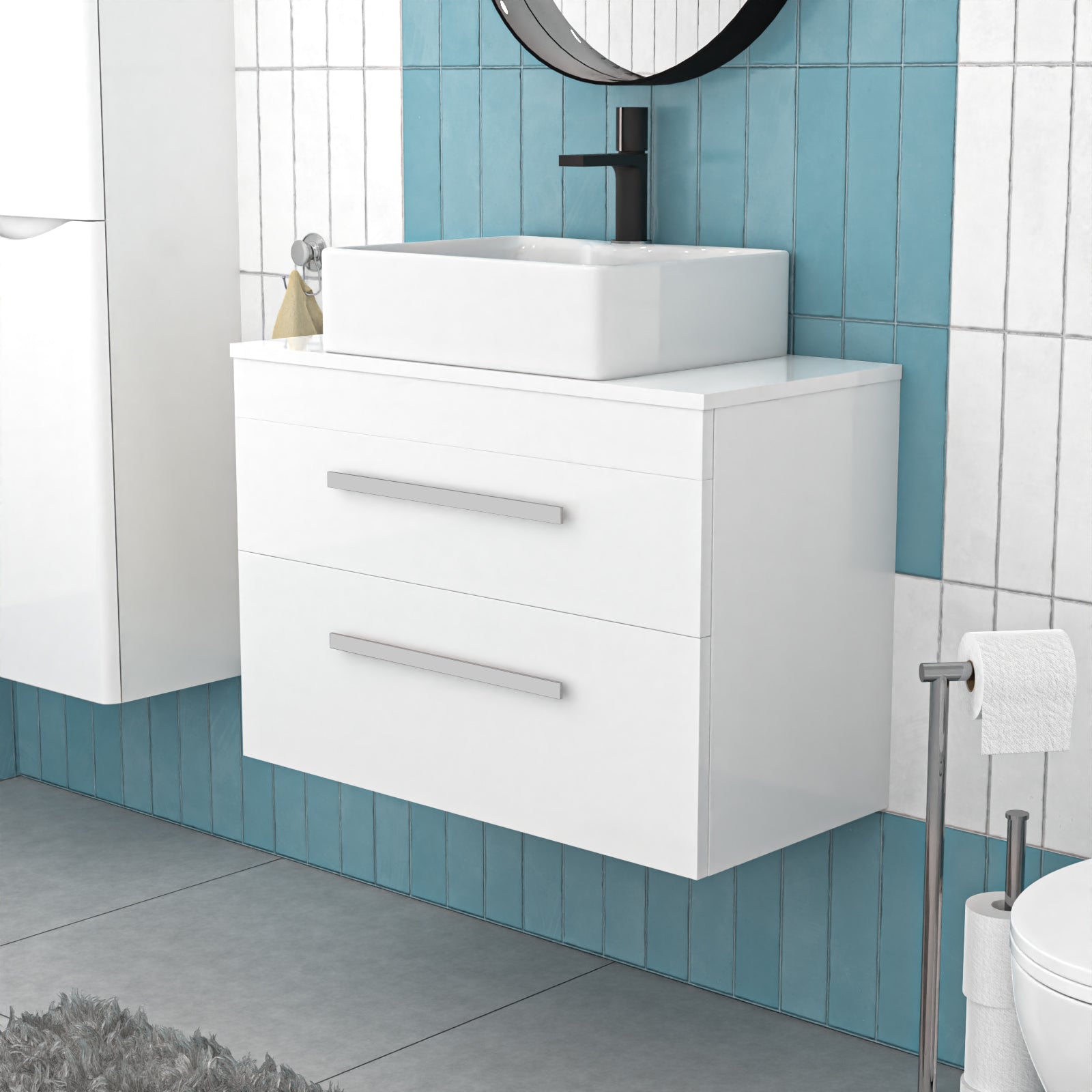 800mm Wall Hung Cabinet with Countertop Basin and Worktop