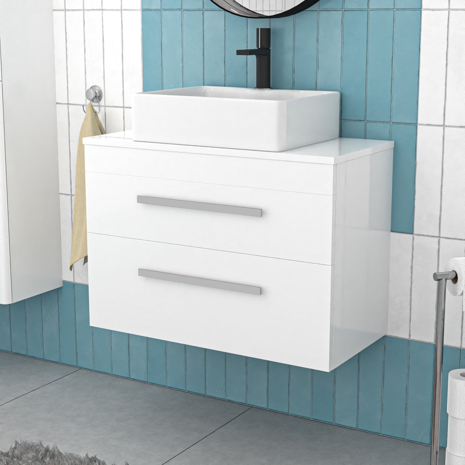 800mm Wall Hung Cabinet with Countertop Basin and Worktop