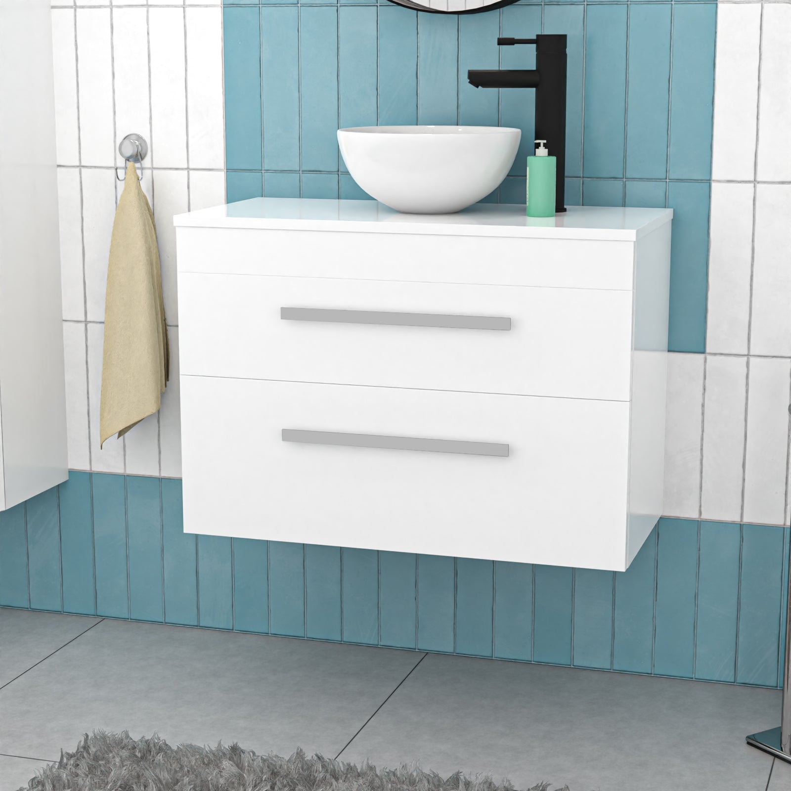 800mm Wall Hung Drawers Cabinet with Countertop Basin and Worktop