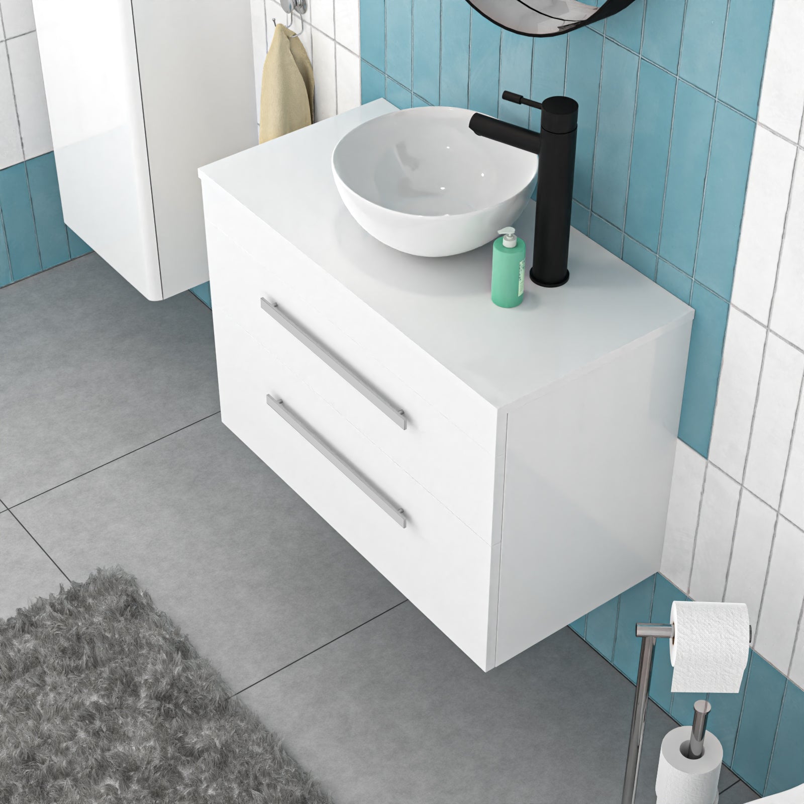 800mm Wall Hung Drawers Cabinet with Countertop Basin and Worktop