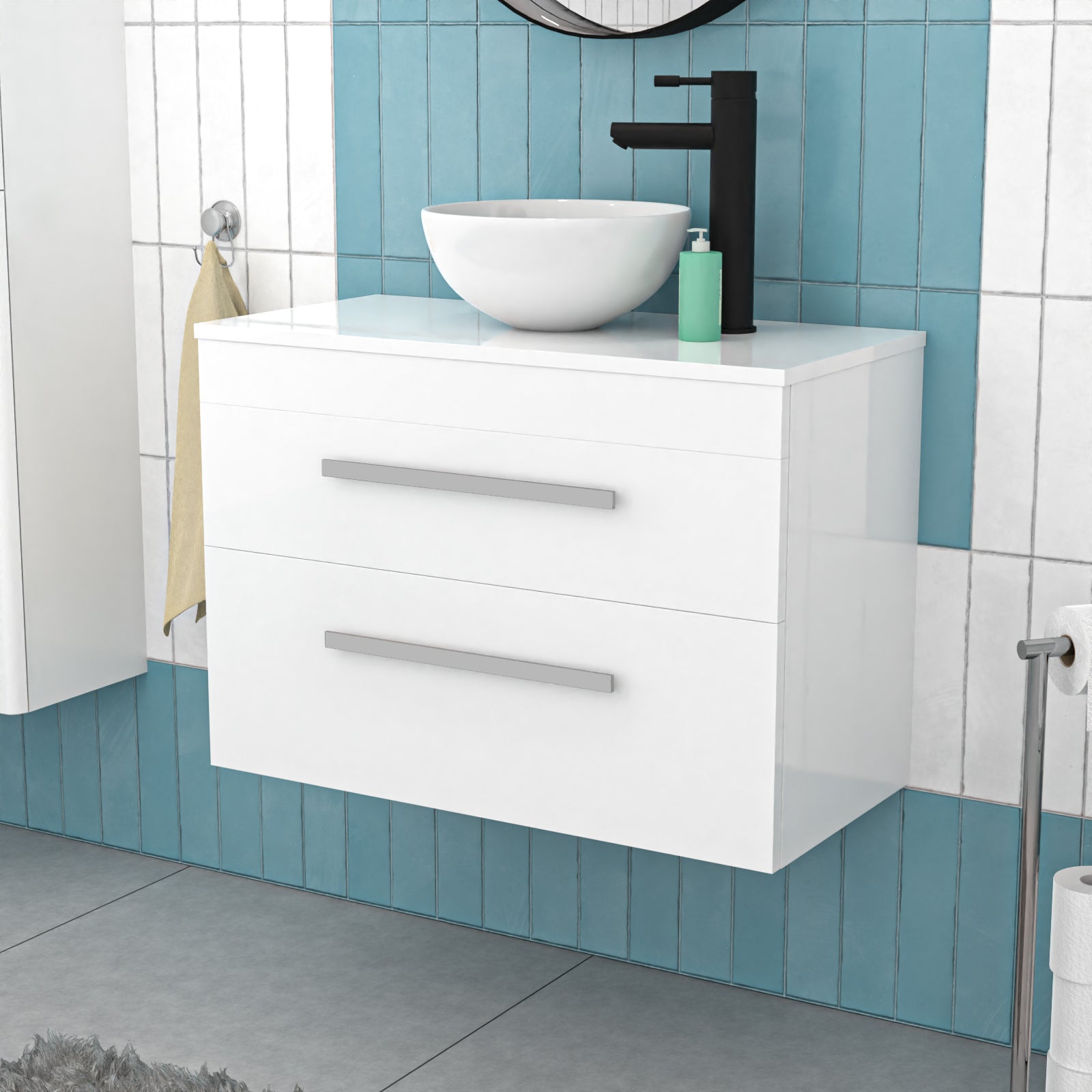 800mm Wall Hung Drawers Cabinet with Countertop Basin and Worktop
