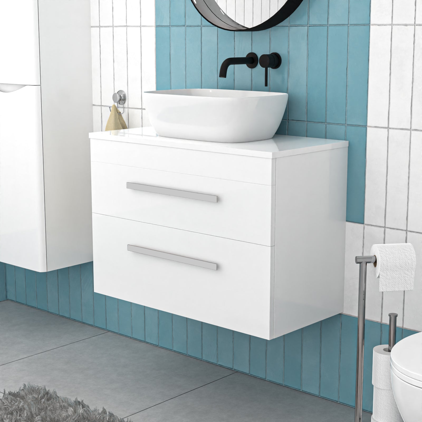 800mm Wall Hung Drawers Vanity Unit with Basin and Worktop