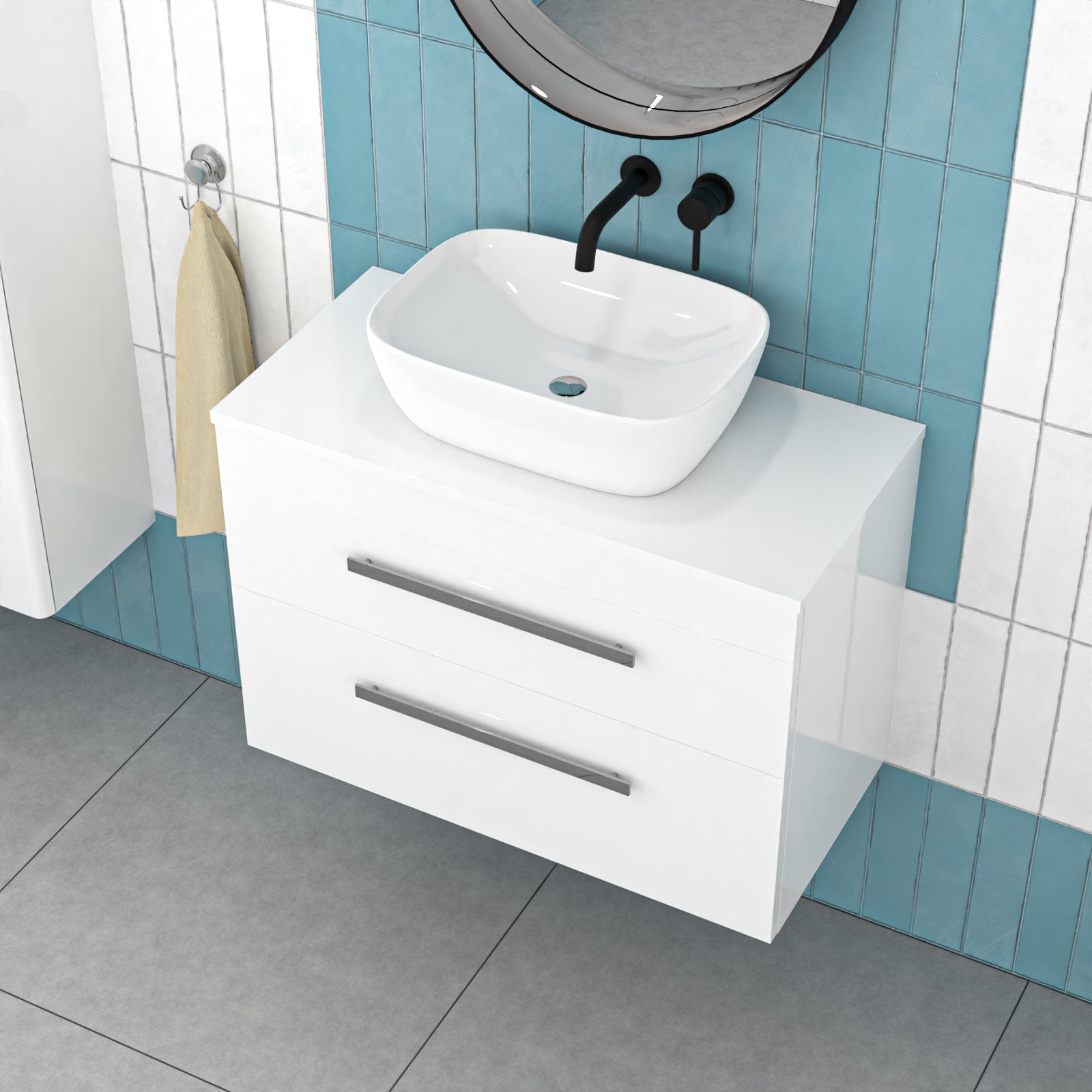 800mm Wall Hung Drawers Vanity Unit with Basin and Worktop
