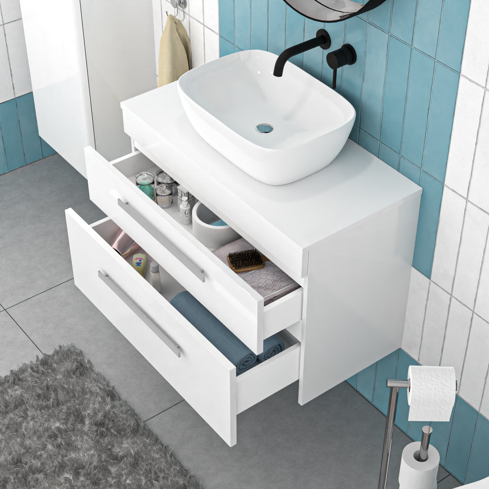 800mm Wall Hung Drawers Vanity Unit with Basin and Worktop