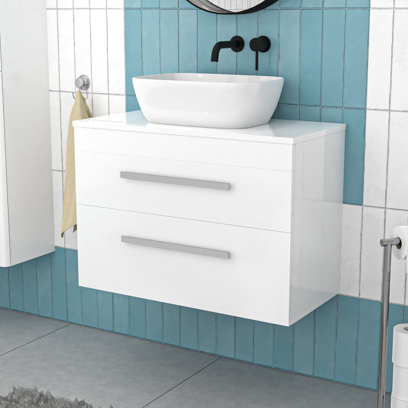 800mm Wall Hung Drawers Vanity Unit with Basin and Worktop