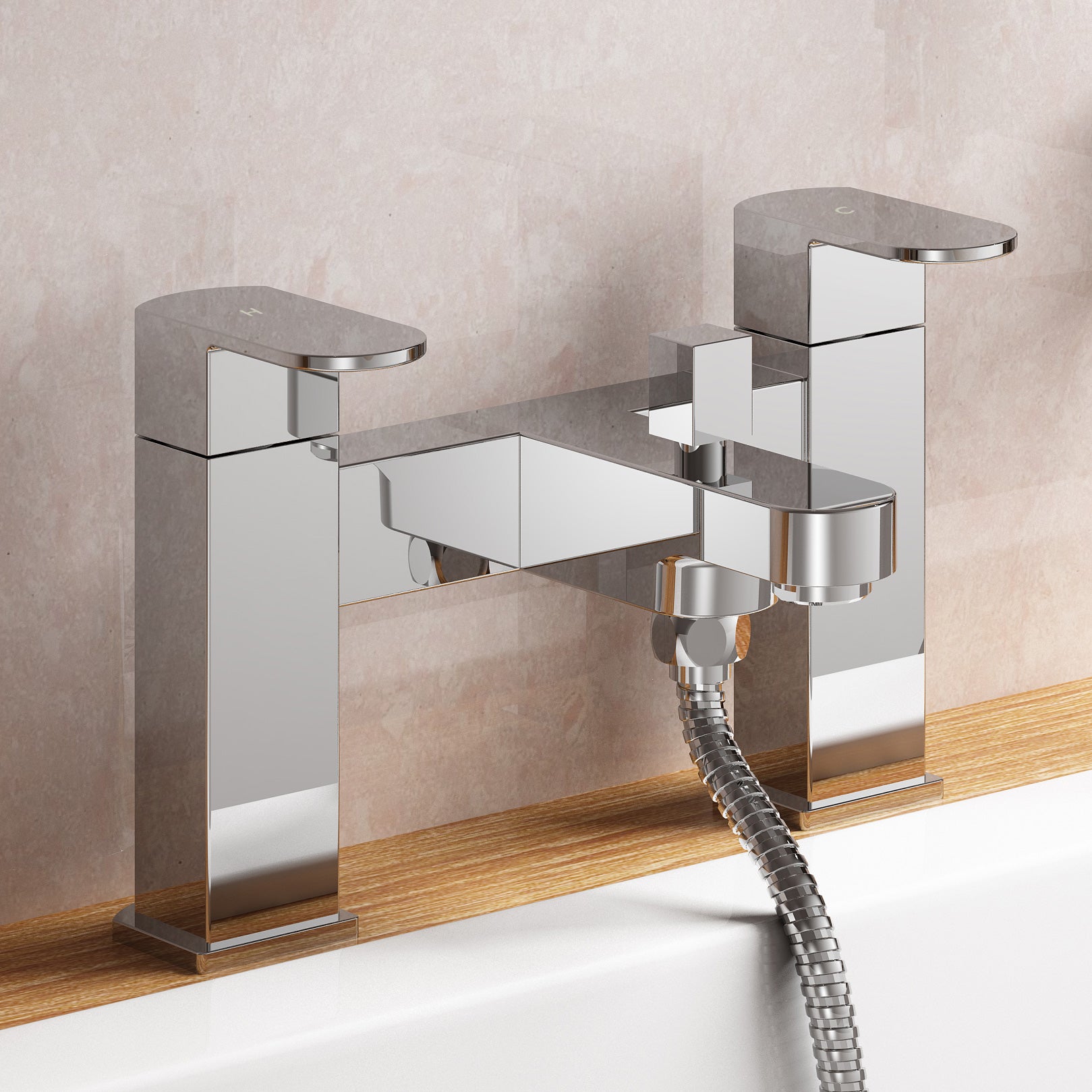 Eclipse Modern Bathroom Bath Shower Twin Lever Mixer Taps With Hand Held