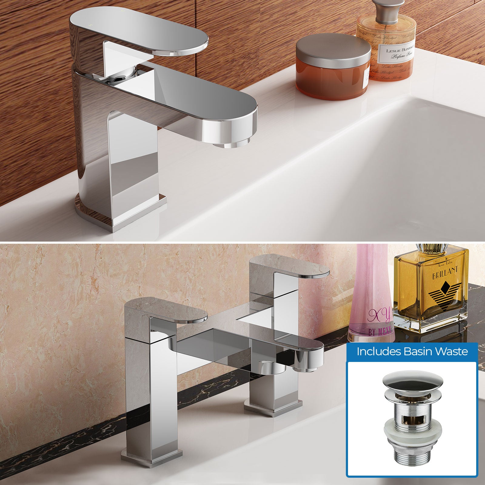 Eclipse Contemporary Design Set Of Chrome Bathroom Basin Single Lever Tap And Bath Filler
