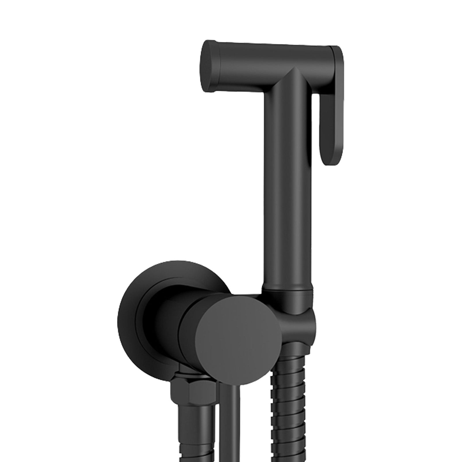 Modern Round Black Bidet Douche Kit with Shut Off Valve and Hose