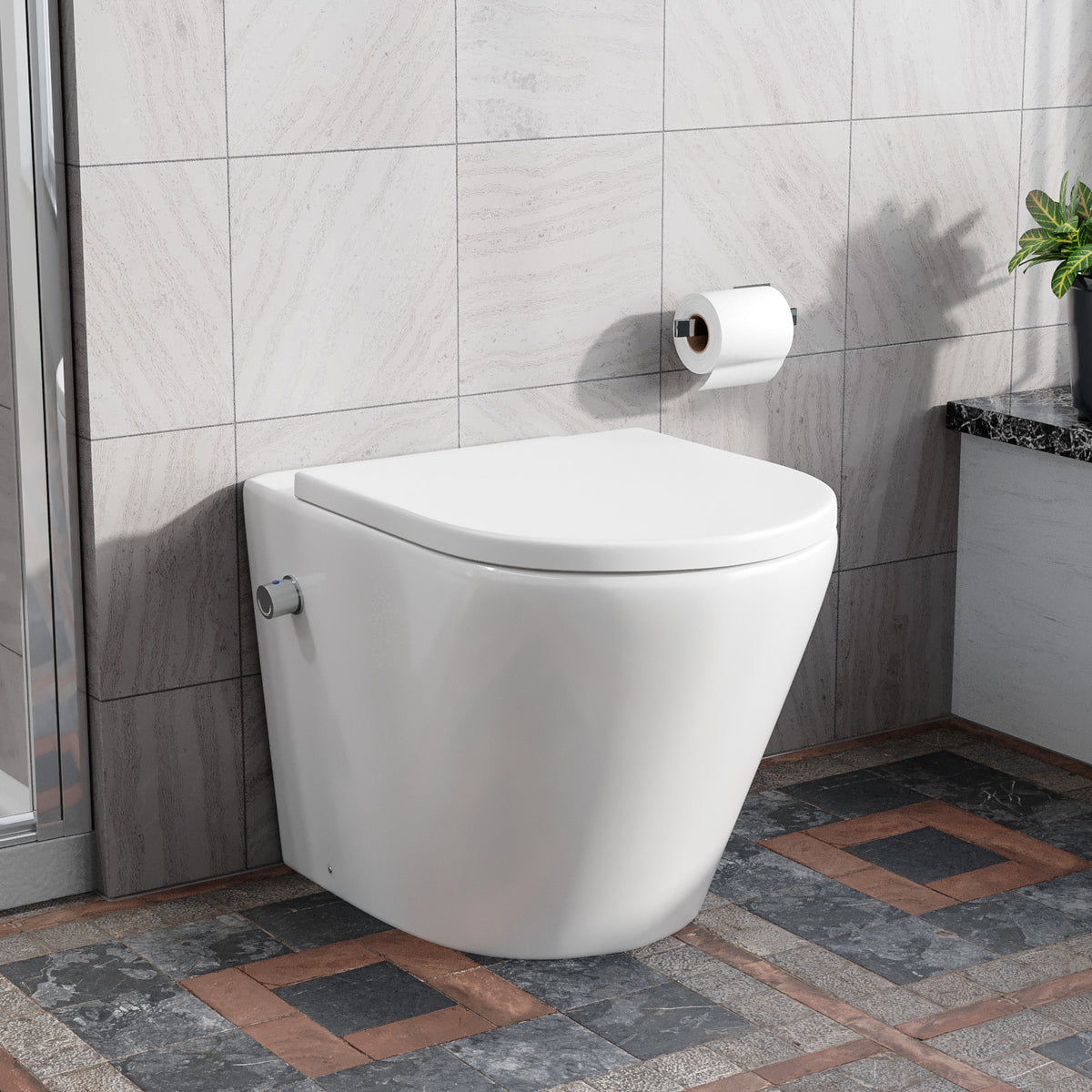 Rimless D Shaped BTW Toilet With Integrate Hot Cold Bidet Valve