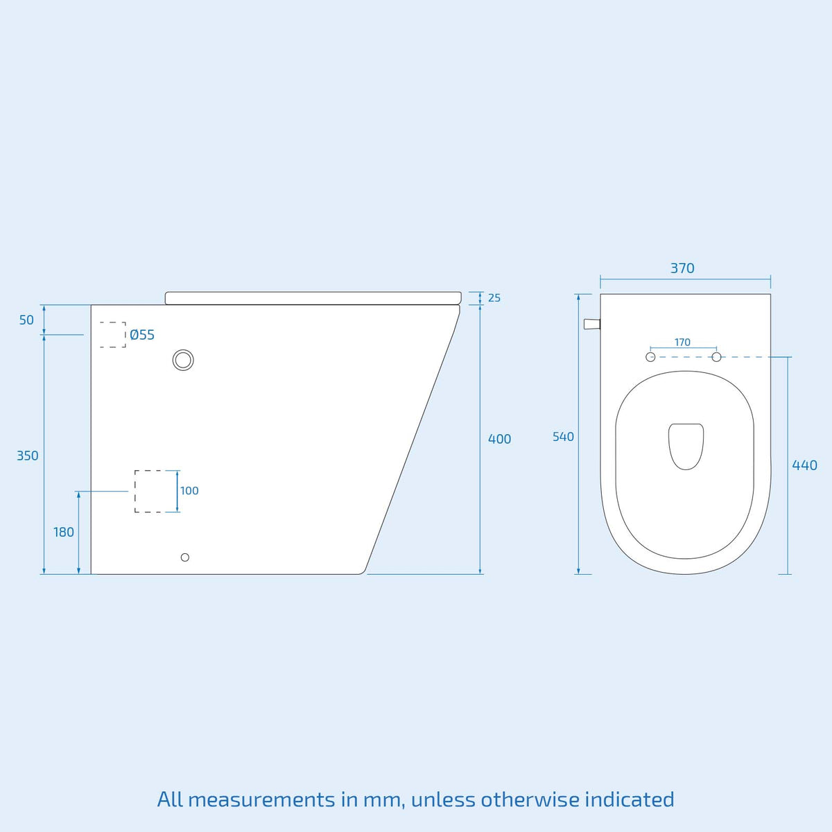 Rimless D Shaped Back To Wall Toilet With Integrated Bidet