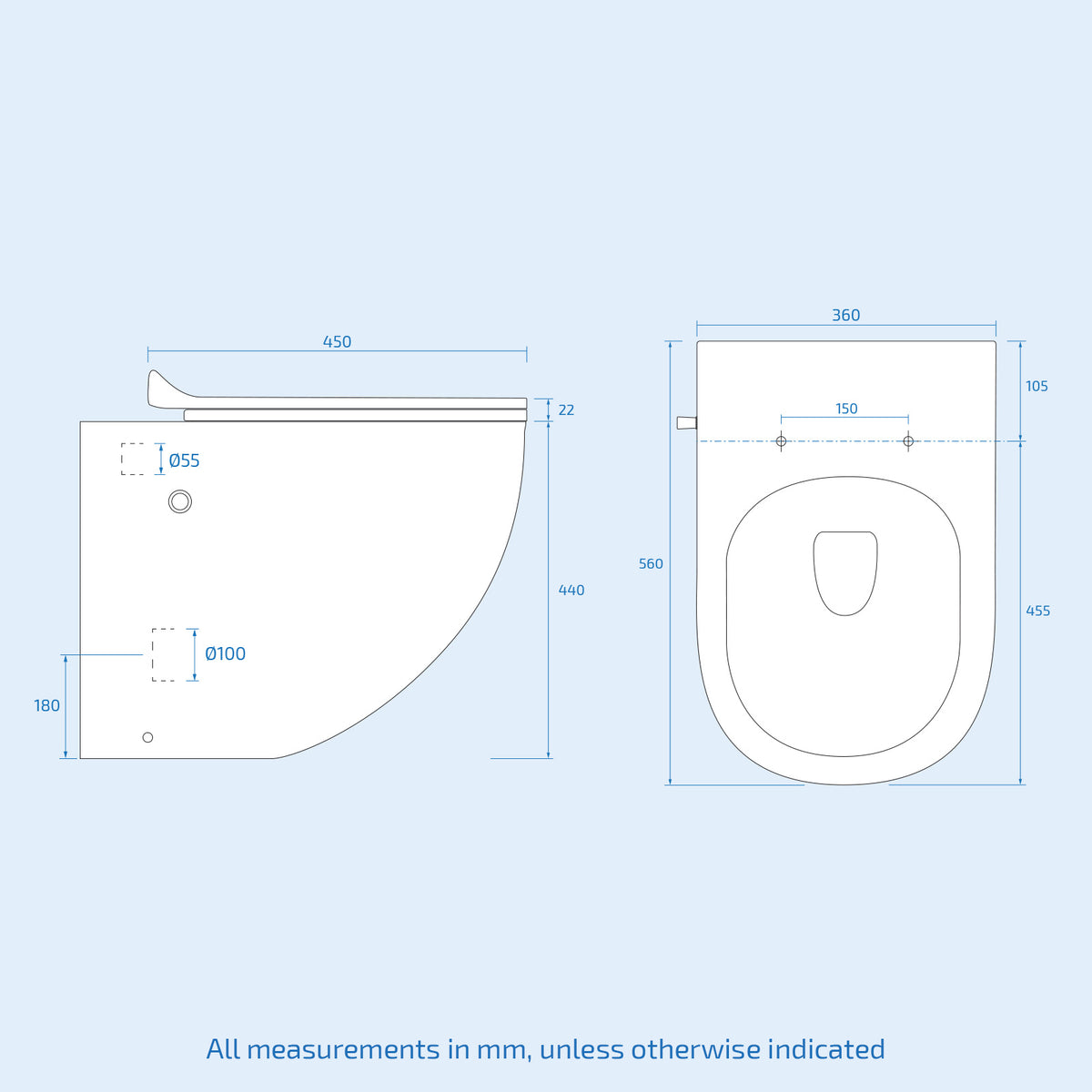 Rimless Comfort Height Back To Wall Toilet With Integrated Bidet