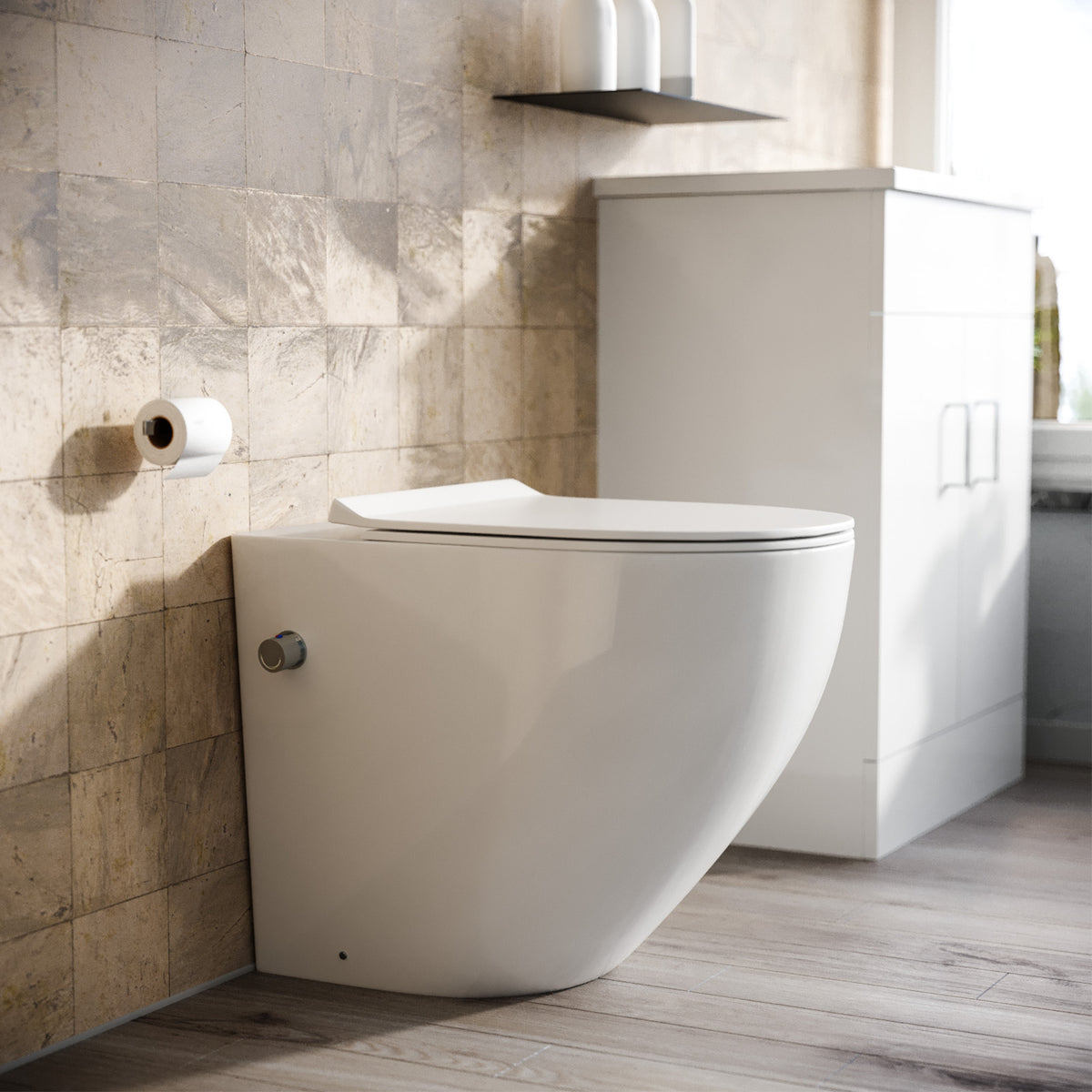 Rimless Comfort Height Back To Wall Toilet  With Integrate Hot Cold Bidet