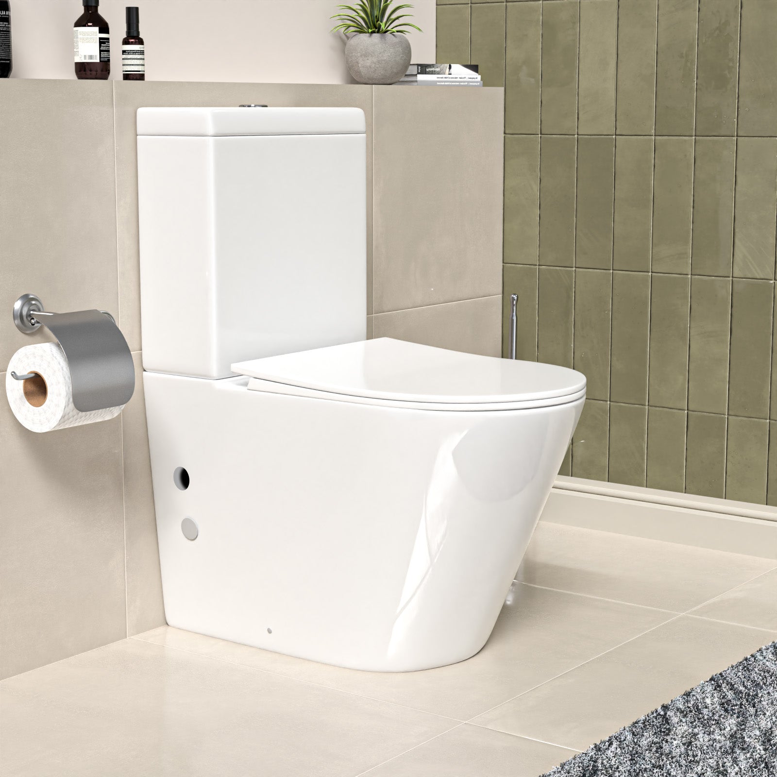 Round Rimless Close Coupled Toilet Pan without Bidet Nozzle and Valve