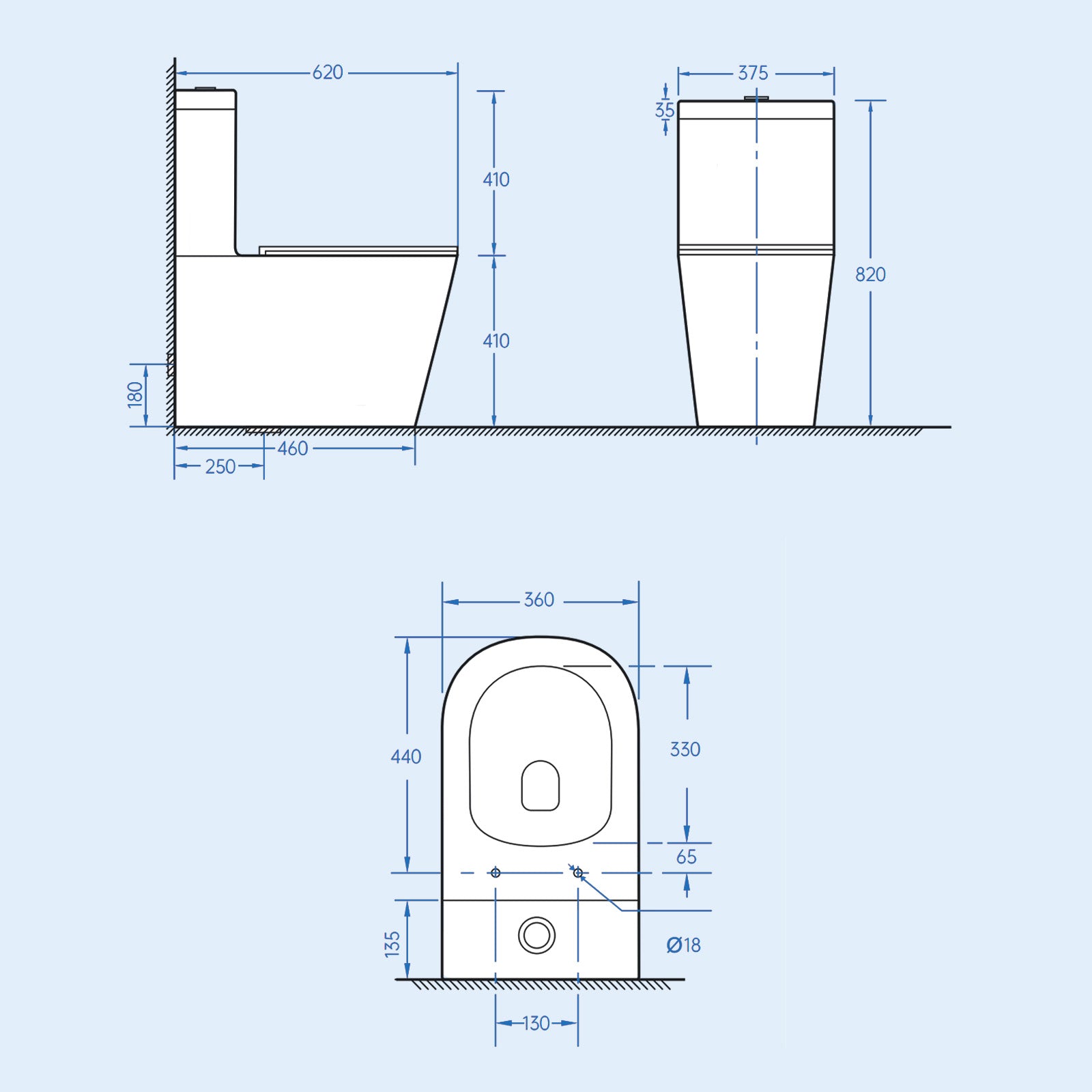 Round Rimless Close Coupled Toilet Pan With Integrated Bidet Valve