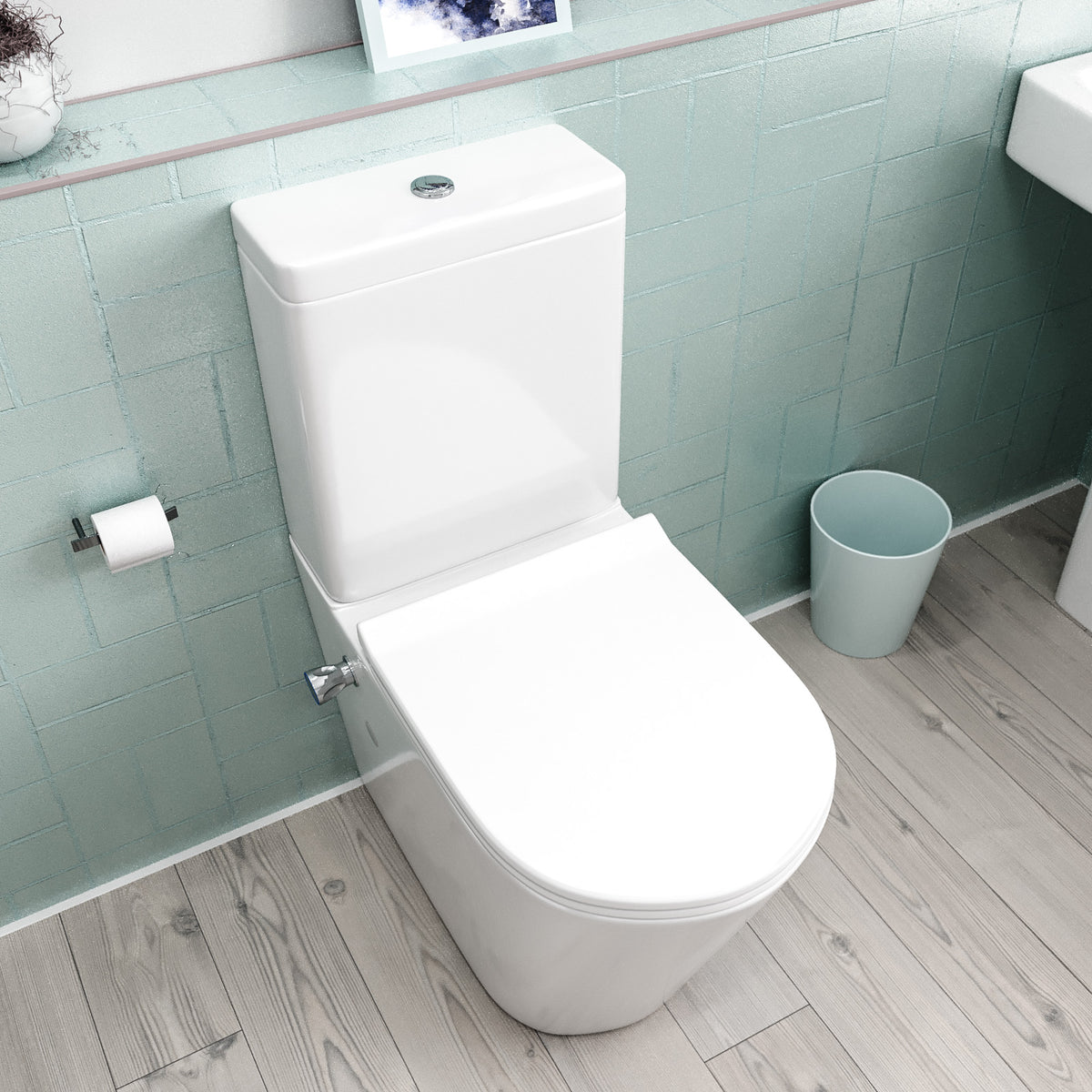 Comfort Height Close Coupled Toilet Pan With Integrated Bidet Valve