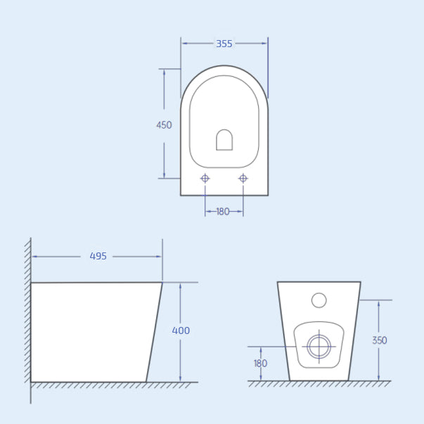 Romsley 500mm Back To Wall Rimless Toilet with Flat Pack WC Unit Gloss White