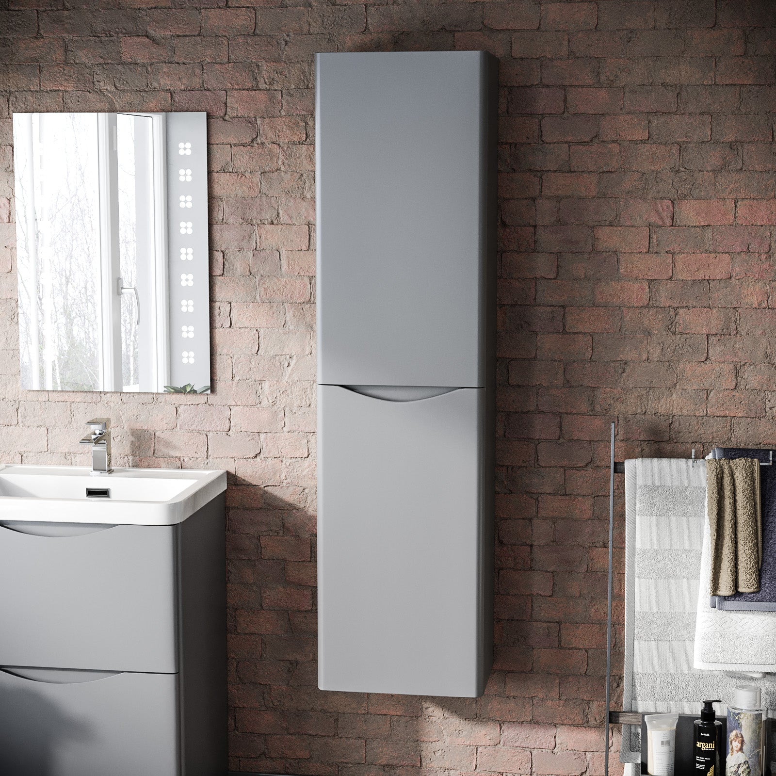 400mm Matte Grey Wall Hung Bathroom Cupboard Cabinet Storage