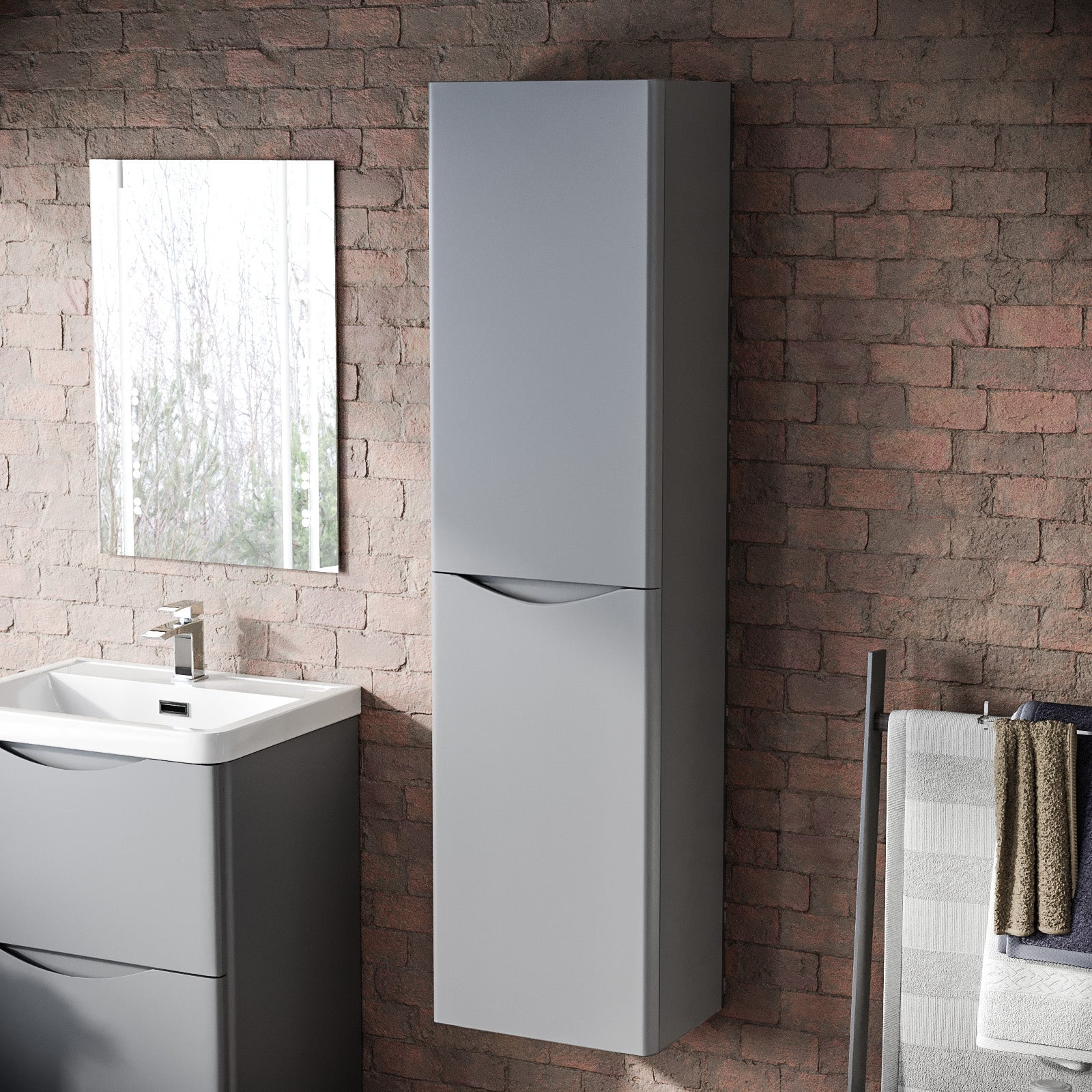 400mm Matte Grey Wall Hung Bathroom Cupboard Cabinet Storage