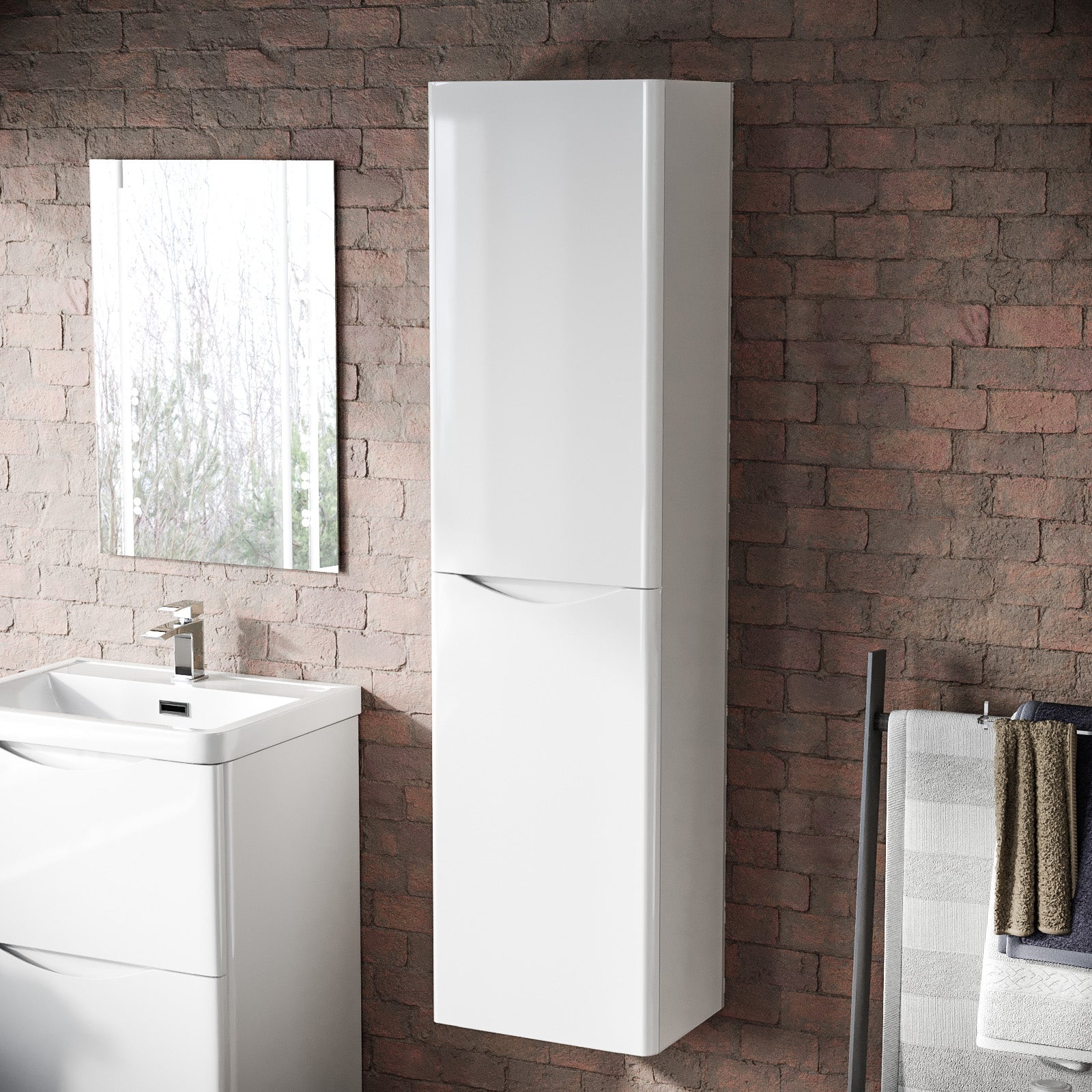 Merton Bathroom Wall Hung Cupboard Cabinet Vanity Storage Gloss White
