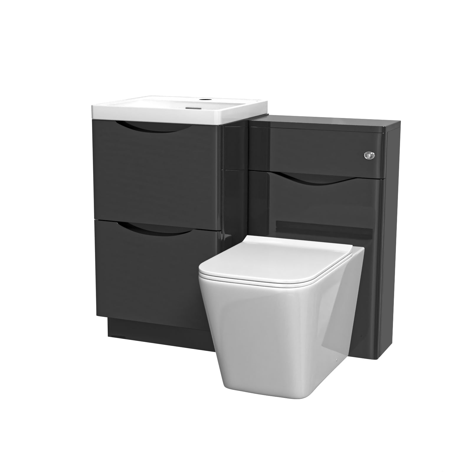 Merton Dark Grey 1000mm Freestanding Basin Vanity WC Unit & Square BTW Toilet