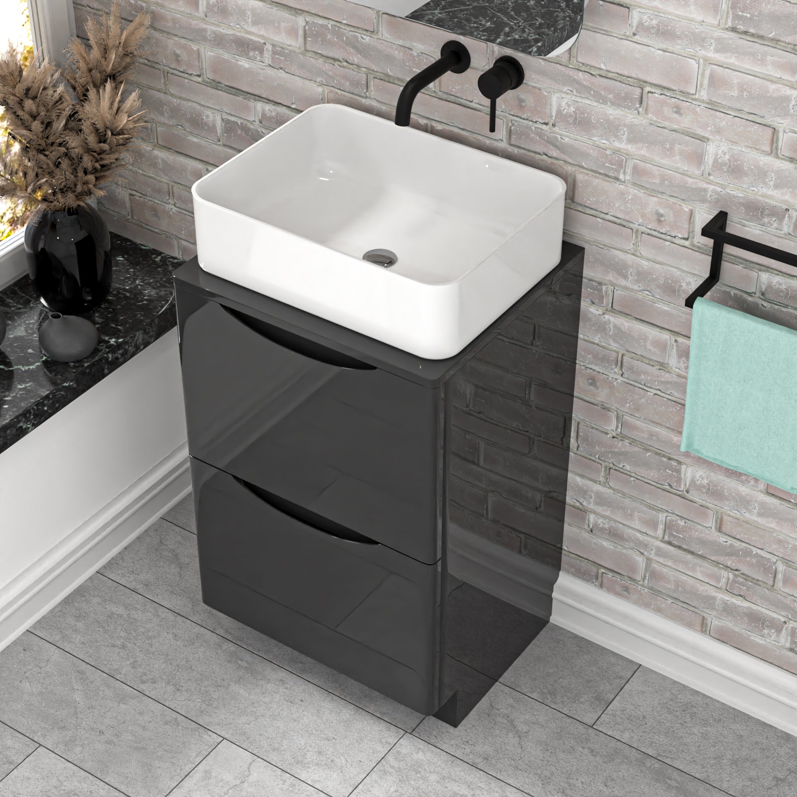 Merton 500mm Dark Grey Freestanding Vanity Unit With Square Bowl Basin