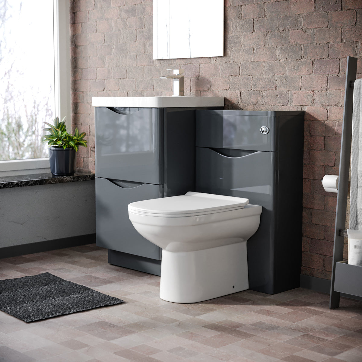 Merton 1000mm 2 Drawer Vanity Basin Unit, WC Unit & Elso Back to Wall Toilet Grey