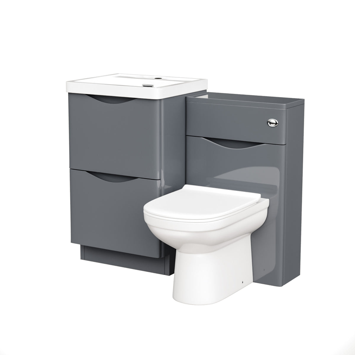 Merton 1000mm 2 Drawer Vanity Basin Unit, WC Unit & Elso Back to Wall Toilet Grey