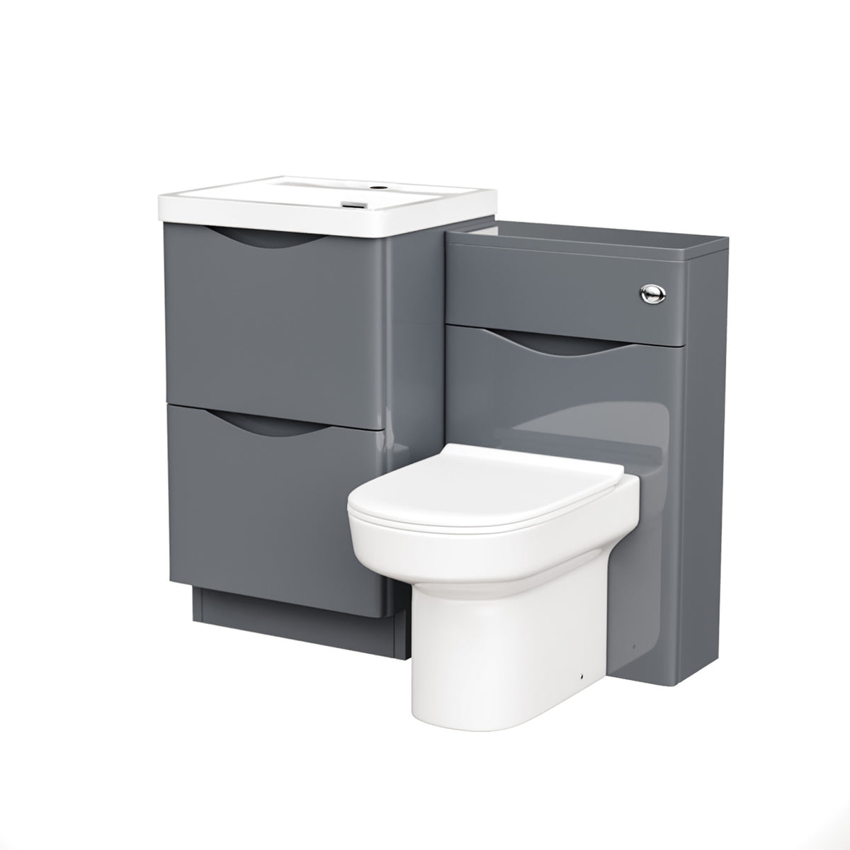 Merton 1000mm 2 Drawer Vanity Basin Unit, WC Unit & Chem Back to Wall Toilet Grey