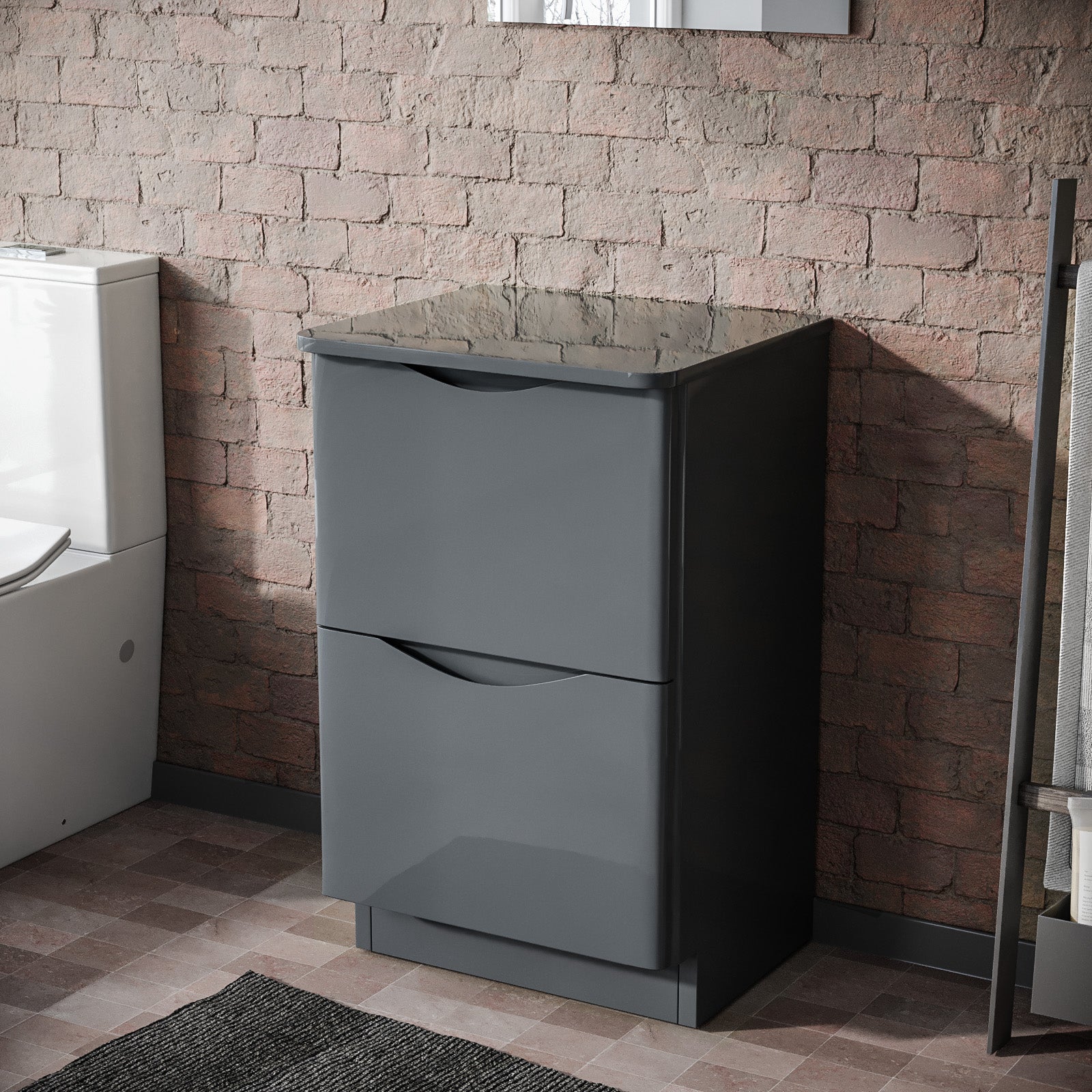Merton 500mm Grey 2 Drawer Work Top Freestanding Vanity Unit Bathroom
