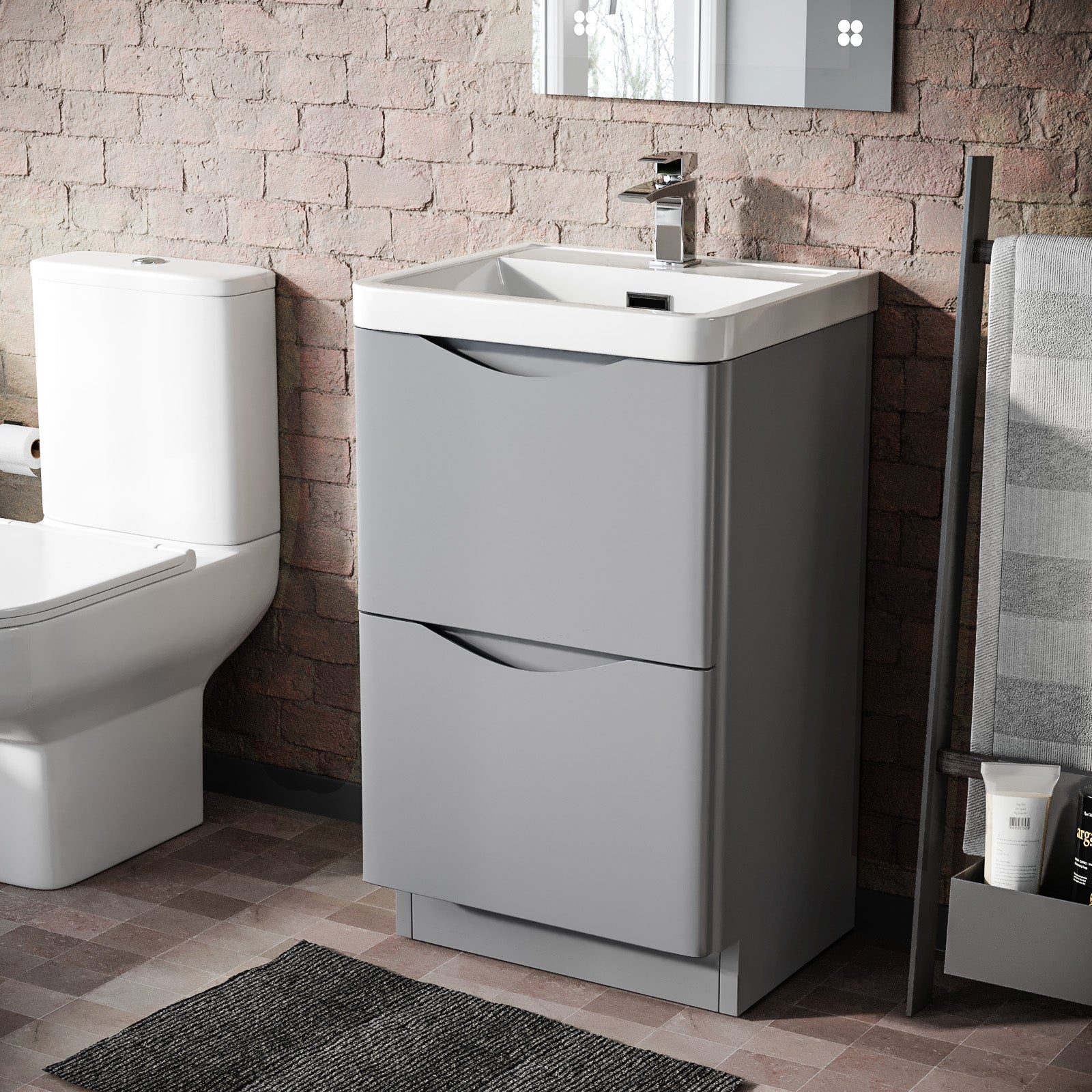 Merton Matte Grey 500mm 2 Drawer Freestanding Vanity Basin Cabinet Bat