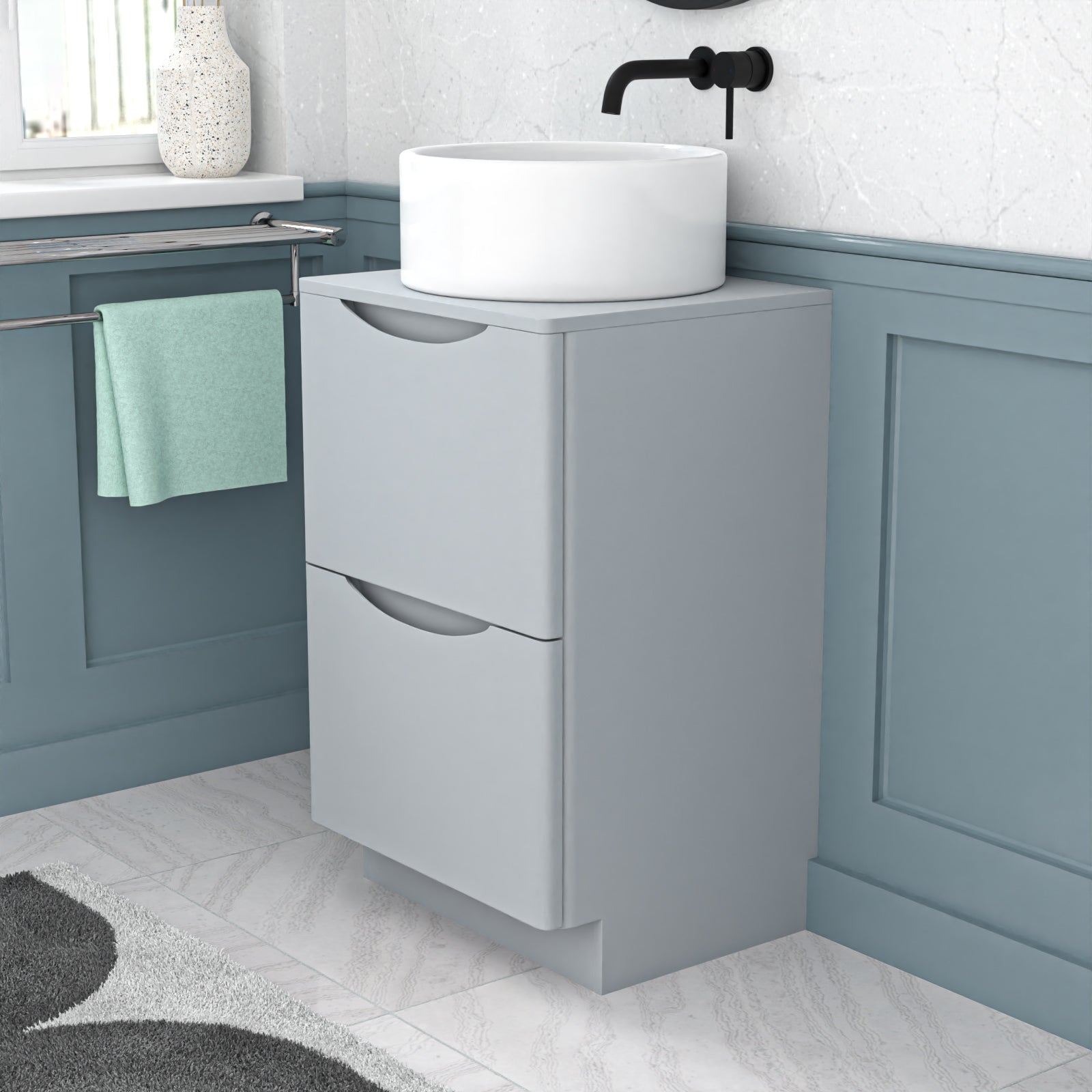 500mm Matte Grey Freestanding Vanity With Worktop and 420mm Round Basin