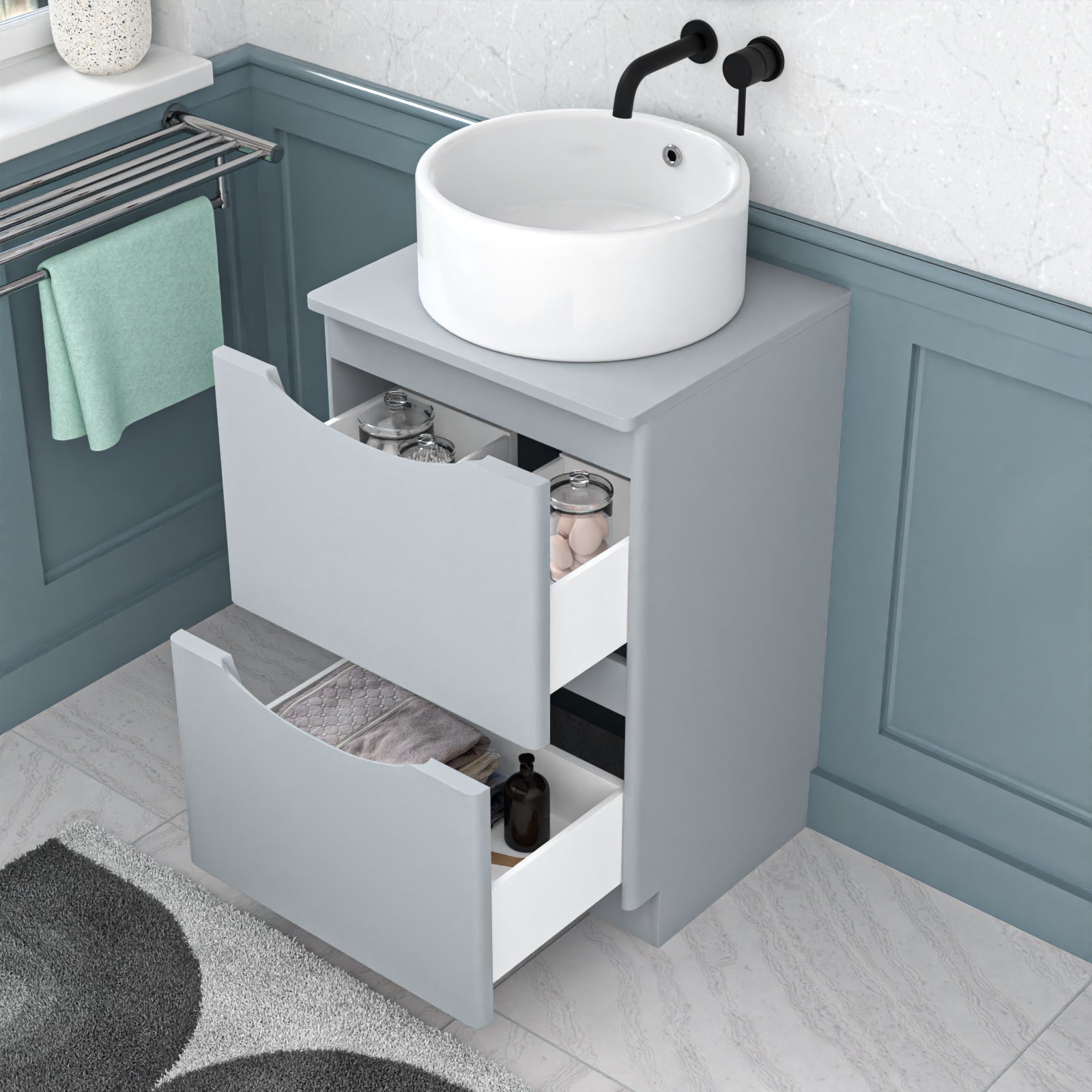 500mm Matte Grey Freestanding Vanity With Worktop and 420mm Round Basin