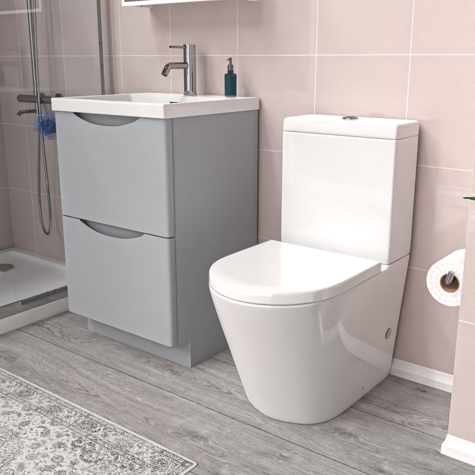 Merton Matte Grey 500mm Basin Vanity Unit and Rimless Close Coupled Toilet