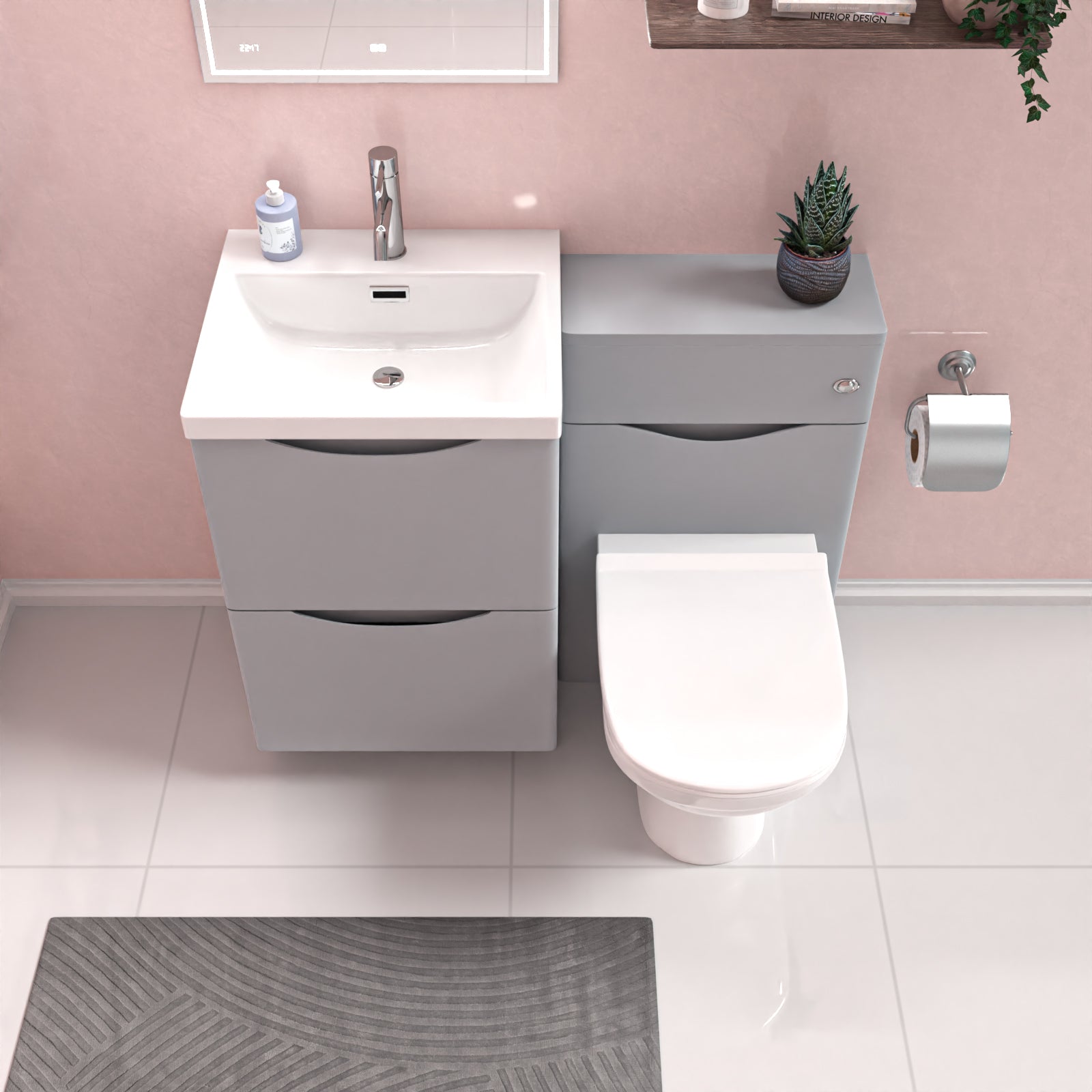 Merton Matte Grey 1000mm Freestanding Basin WC Vanity Unit & BTW Toilet